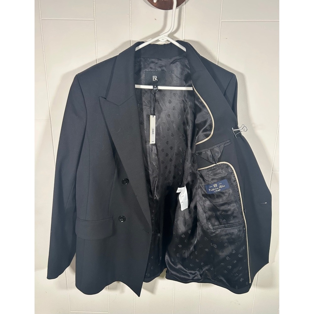 NWT Banana Republic Womens Black Double Breasted Italian Wool Blazer Size 6